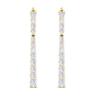 2 Carat Lab Grown Diamond Bar Earrings In 14 Karat Yellow Gold, 1 1/2 Inches