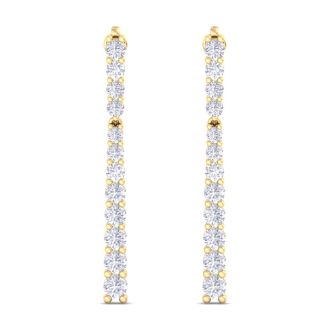 2 Carat Lab Grown Diamond Bar Earrings In 14 Karat Yellow Gold, 1 1/2 Inches