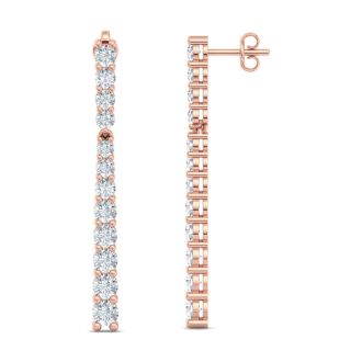 2 Carat Lab Grown Diamond Bar Earrings In 14 Karat Rose Gold, 1 1/2 Inches