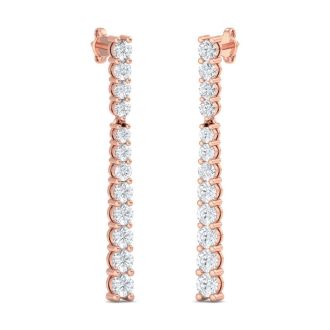 2 Carat Lab Grown Diamond Bar Earrings In 14 Karat Rose Gold, 1 1/2 Inches