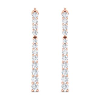 2 Carat Lab Grown Diamond Bar Earrings In 14 Karat Rose Gold, 1 1/2 Inches