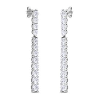 4 Carat Lab Grown Diamond Bar Earrings In 14 Karat White Gold, 1 3/4 Inches