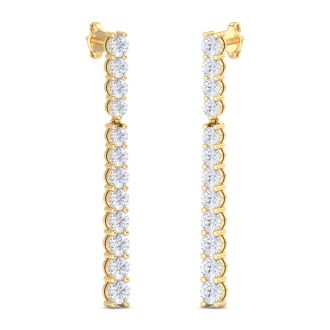 4 Carat Lab Grown Diamond Bar Earrings In 14 Karat Yellow Gold, 1 3/4 Inches