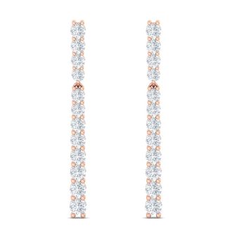 4 Carat Lab Grown Diamond Bar Earrings In 14 Karat Rose Gold, 1 3/4 Inches