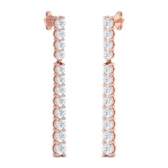 4 Carat Lab Grown Diamond Bar Earrings In 14 Karat Rose Gold, 1 3/4 Inches