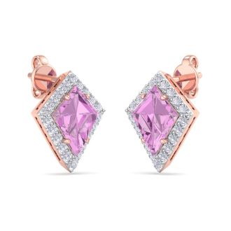 Pink Topaz Earrings: 2 1/5 Carat Pink Topaz and Diamond Earrings