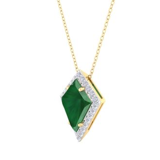 1-3/4 Carat Kite Shape Emerald Necklaces With Diamonds In 14K Yellow Gold, 18 Inch Chain