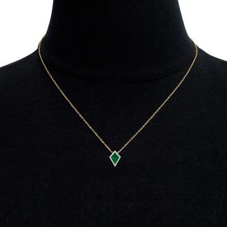 1-3/4 Carat Kite Shape Emerald Necklaces With Diamonds In 14K Yellow Gold, 18 Inch Chain