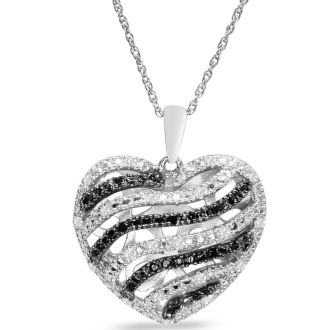1/4 Carat Black and White Diamond Heart Necklace In Sterling Silver, 18 Inches