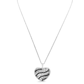 1/4 Carat Black and White Diamond Heart Necklace In Sterling Silver, 18 Inches