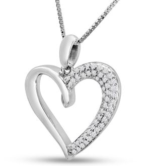 1/4 Carat Diamond Heart Necklace In Sterling Silver, 18 Inches