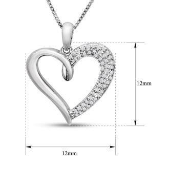 1/4 Carat Diamond Heart Necklace In Sterling Silver, 18 Inches