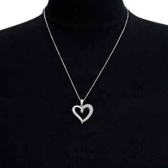 1/4 Carat Diamond Heart Necklace In Sterling Silver, 18 Inches