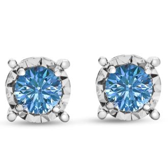 1 Carat Blue Diamond Miracle Stud Earrings In 14 Karat White Gold. Brand New And Super-Hot!