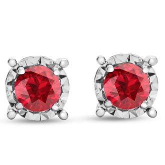 1 Carat Ruby Miracle Stud Earrings In 14 Karat White Gold. Brand New And Super-Hot!