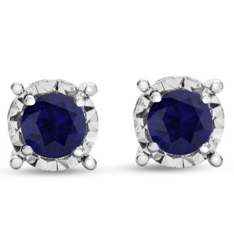 1 Carat Sapphire Miracle Stud Earrings In 14 Karat White Gold. Brand New And Super-Hot!