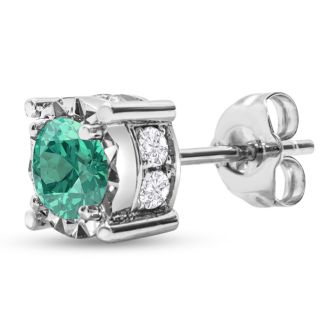 1 Carat Emerald Miracle Stud Earrings In 14 Karat White Gold. Brand New And Super-Hot!