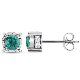 1 Carat Emerald Miracle Stud Earrings In 14 Karat White Gold. Brand New And Super-Hot!