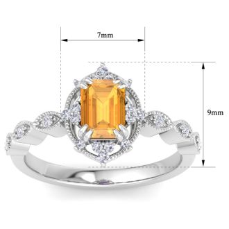 Citrine Ring: 1 Carat Citrine and Diamond Ring