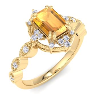 Citrine Ring: 1 Carat Citrine and Diamond Ring