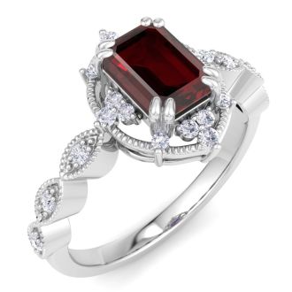 Garnet Ring: 2 Carat Garnet and Diamond Ring