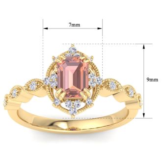 1 Carat Morganite and Halo Diamond Ring In 14K Yellow Gold