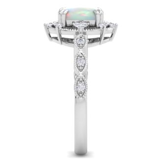 Opal Ring: 1 Carat Opal and Diamond Ring