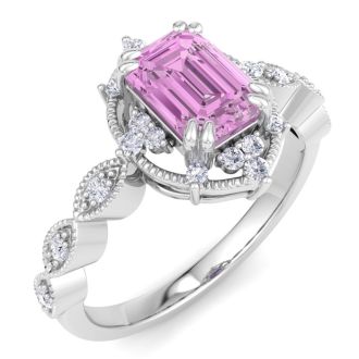 Pink Topaz Ring: 2 Carat Pink Topaz and Diamond Ring