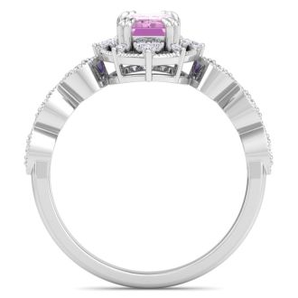 Pink Topaz Ring: 2 Carat Pink Topaz and Diamond Ring