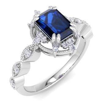 Sapphire Ring: 2 Carat Sapphire and Diamond Ring