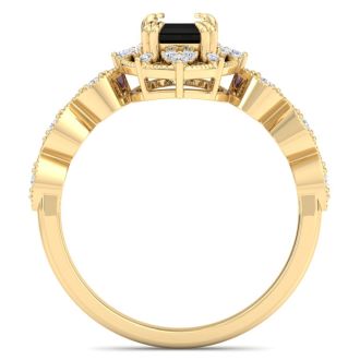 1 Carat Octagon Shape Black Diamond Engagement Ring In 14K Yellow Gold