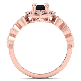 1 Carat Octagon Shape Black Diamond Engagement Ring In 14K Rose Gold
