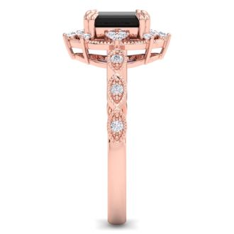 1 Carat Octagon Shape Black Diamond Engagement Ring In 14K Rose Gold