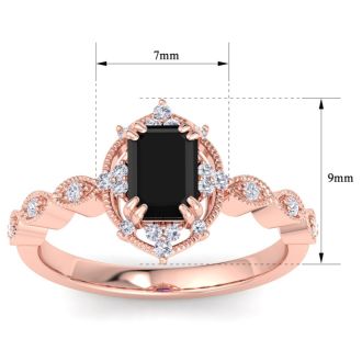 1 Carat Octagon Shape Black Diamond Engagement Ring In 14K Rose Gold