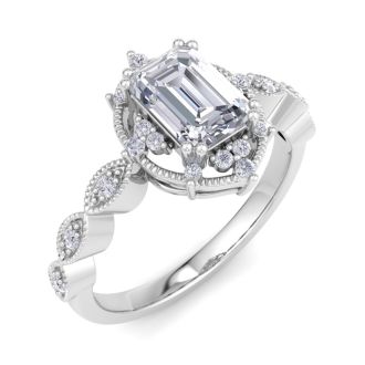 1 Carat Octagon Shape Moissanite Engagement Ring In 14K White Gold