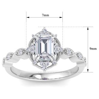 1 Carat Octagon Shape Moissanite Engagement Ring In 14K White Gold