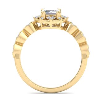 1 Carat Octagon Shape Moissanite Engagement Ring In 14K Yellow Gold