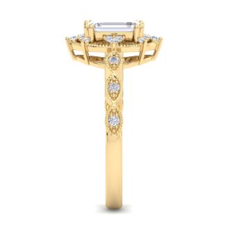 1 Carat Octagon Shape Moissanite Engagement Ring In 14K Yellow Gold