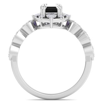 1 Carat Octagon Shape Black Moissanite Ring In 14K White Gold