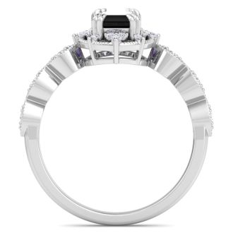 1 Carat Octagon Shape Black Moissanite Ring In 14K White Gold
