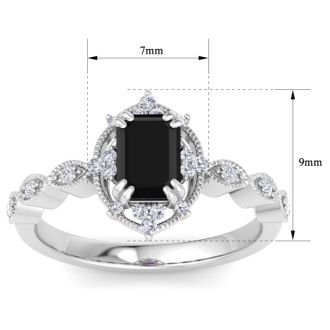 1 Carat Octagon Shape Black Moissanite Ring In 14K White Gold