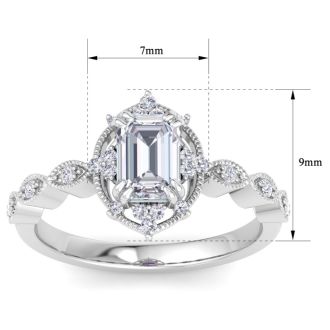 1 Carat Octagon Shape Halo Lab Grown Diamond Engagement Ring In 14K White Gold