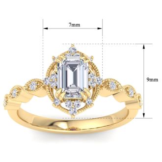 1 Carat Octagon Shape Halo Lab Grown Diamond Engagement Ring In 14K Yellow Gold