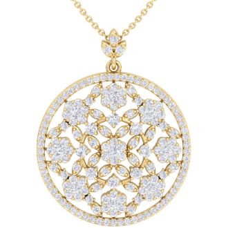 3 Carat Diamond Ornate Circle Necklace In 14 Karat Yellow Gold, 18 Inches
