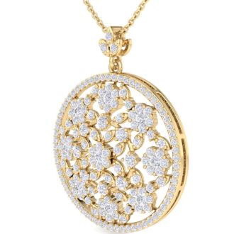 3 Carat Diamond Ornate Circle Necklace In 14 Karat Yellow Gold, 18 Inches