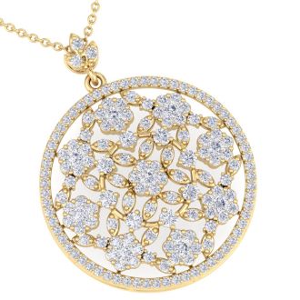 3 Carat Diamond Ornate Circle Necklace In 14 Karat Yellow Gold, 18 Inches