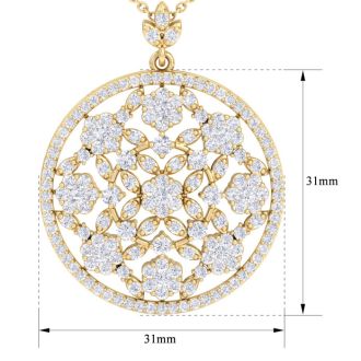 3 Carat Diamond Ornate Circle Necklace In 14 Karat Yellow Gold, 18 Inches
