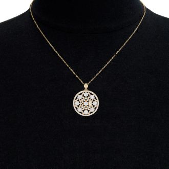 3 Carat Diamond Ornate Circle Necklace In 14 Karat Yellow Gold, 18 Inches