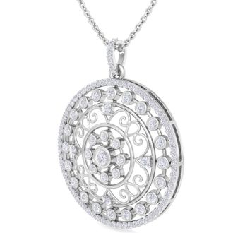 1 Carat Diamond Circle Statement Necklace In 14 Karat White Gold, 18 Inches