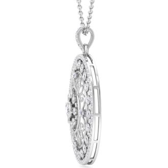 1 Carat Diamond Circle Statement Necklace In 14 Karat White Gold, 18 Inches